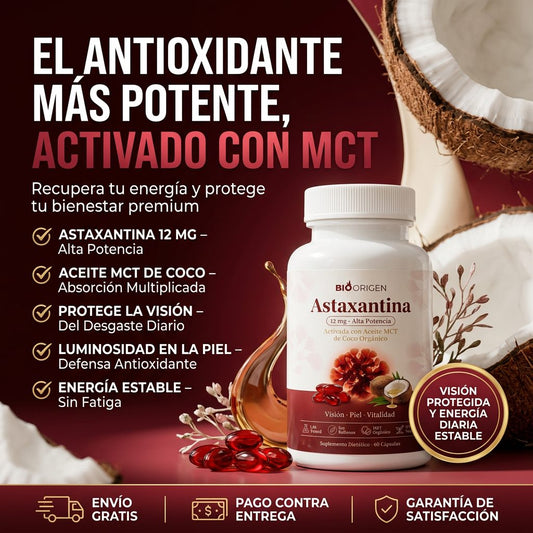 BioOrigen Astaxantina 12 mg — antioxidante activado con MCT
